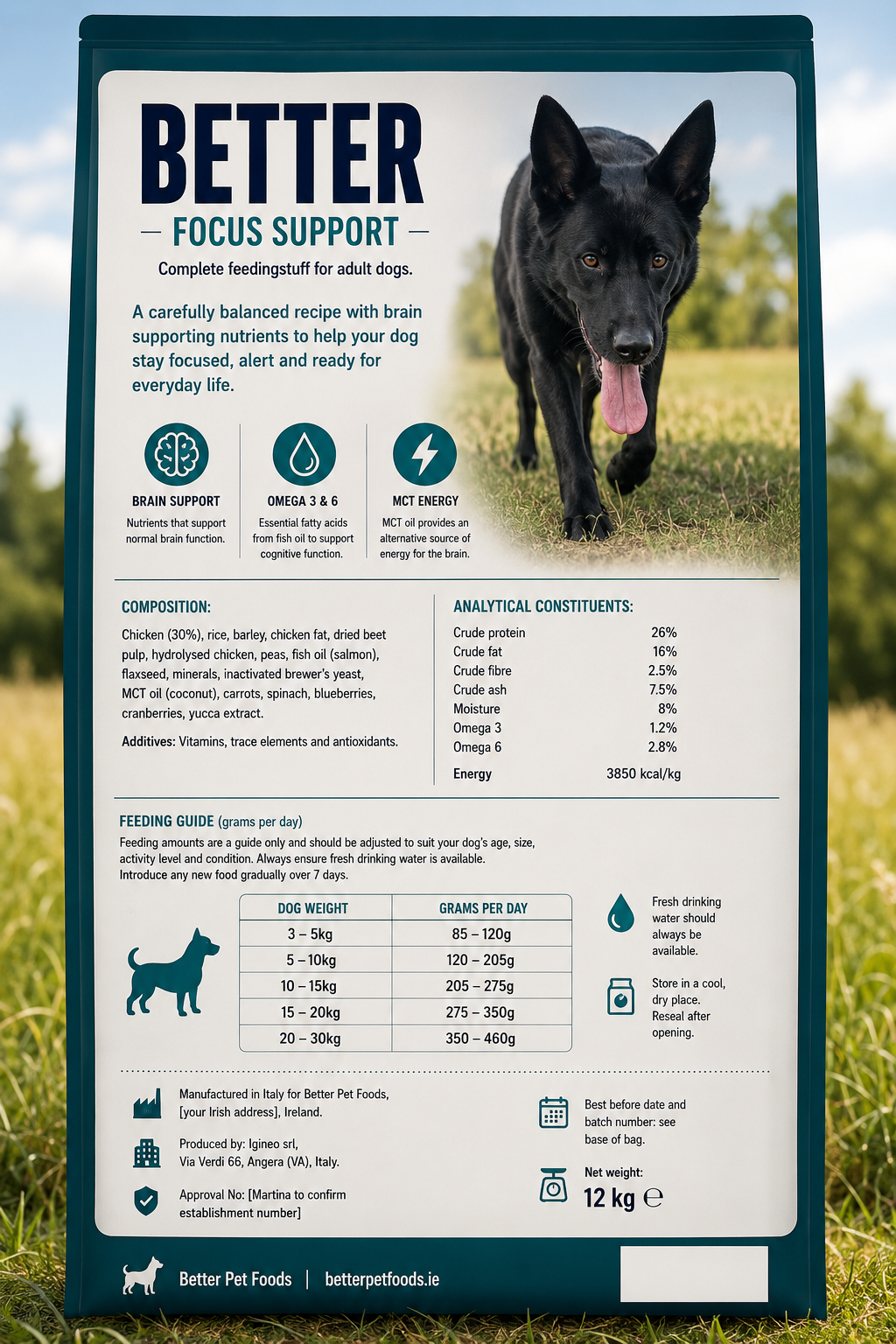 Better Focus Support – Complete Dry Food for Adult Dogs (12kg)